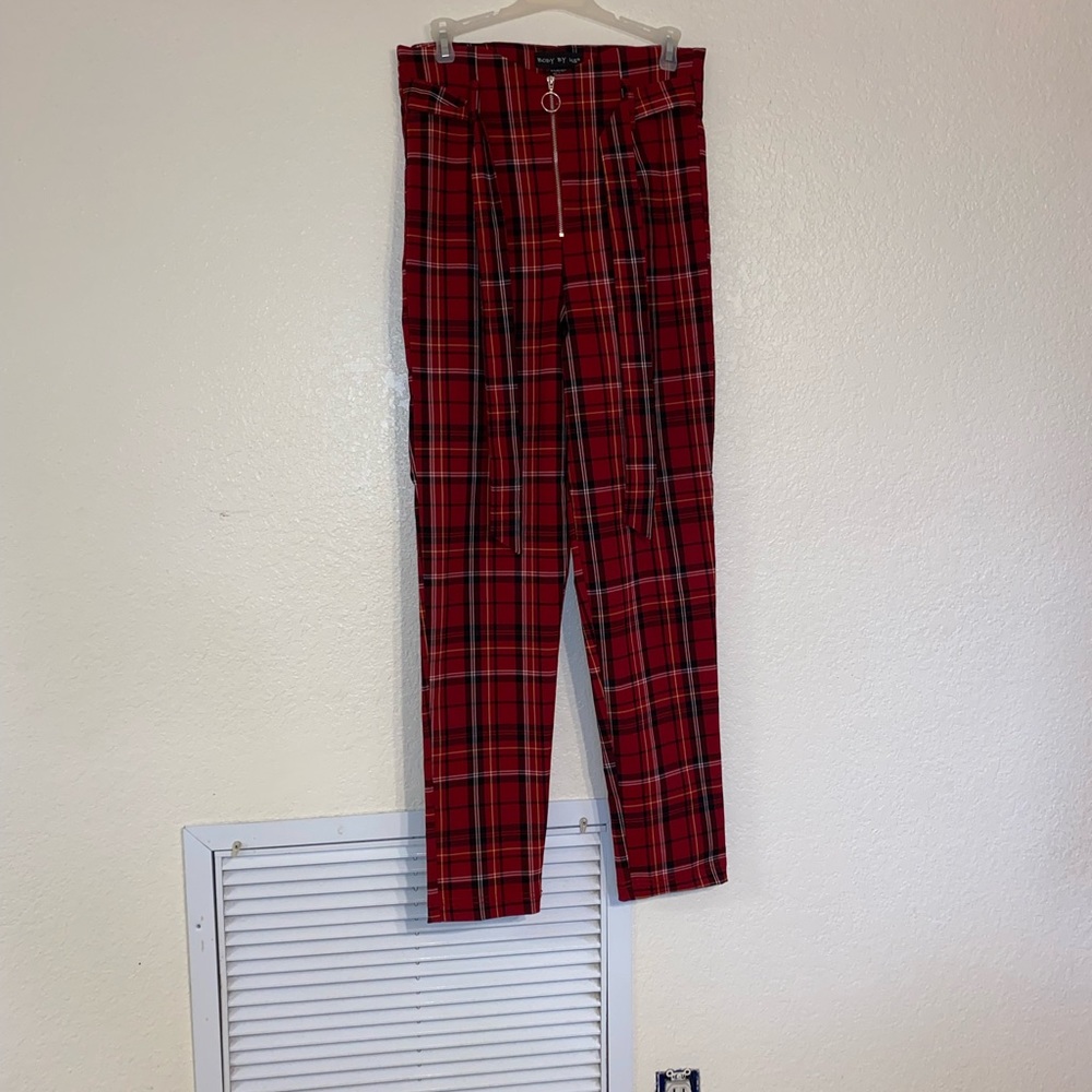 Platted Red,White and a hint of yellow Dress pants